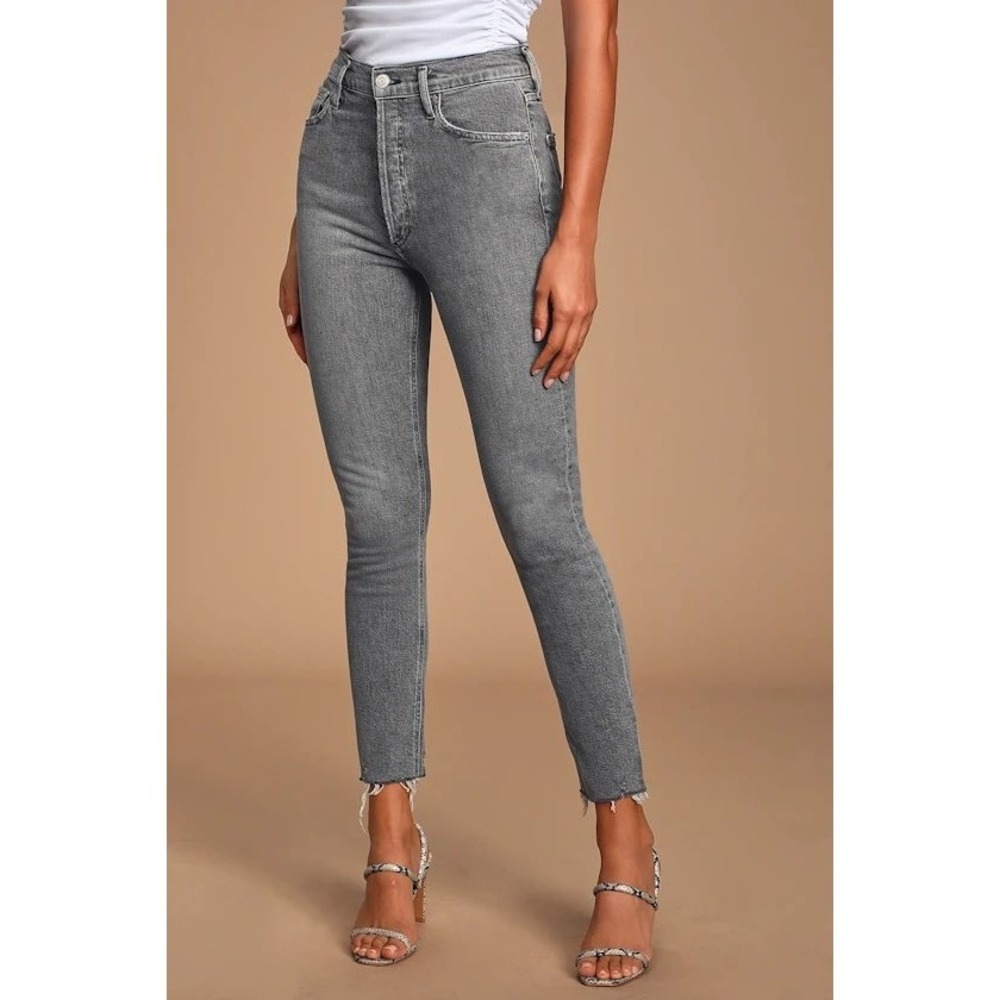 AGOLDE Nico High Rise Slim Fit Grey Jeans Raw Hem Size 29